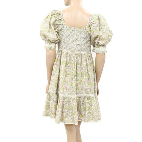 Love The Label Anthropologie Buttondown Puff Sleeve Mini Dress Smocked S - Picture 9 of 10
